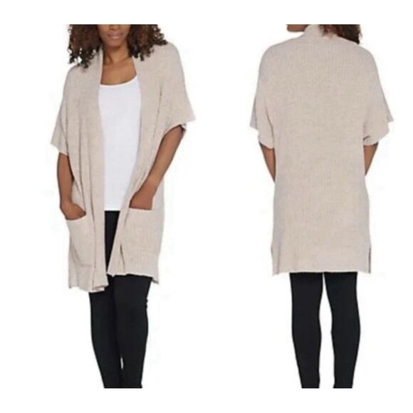 Barefoot Dreams Cozychic Light Short Sleeve Open Front Ribbed Cardigan Medium - Picture 1 of 6